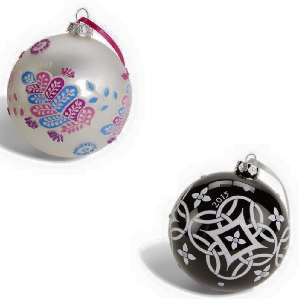 Set of 2 Vera Bradley 2015 Glass Ornaments